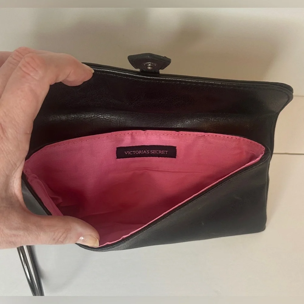 Victoria's Secret Women’s Black Bracelet Clutch Wristlet With Pink Lining